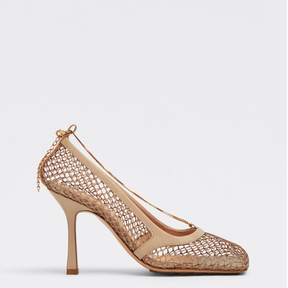 Beige Mesh Heels